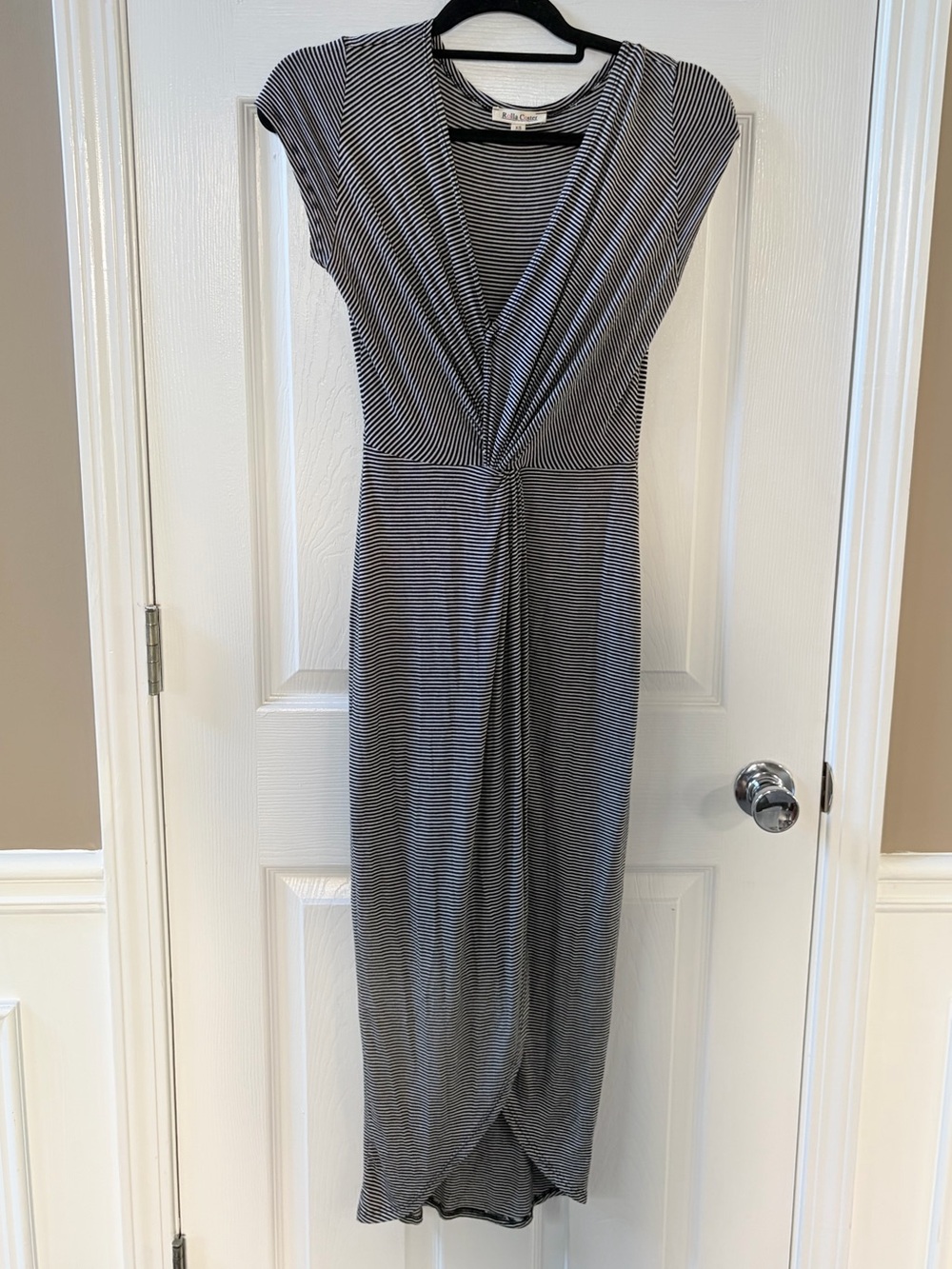 Rolla Coster Black & White Twist-Front High-Low V-Neck Midi Dress
